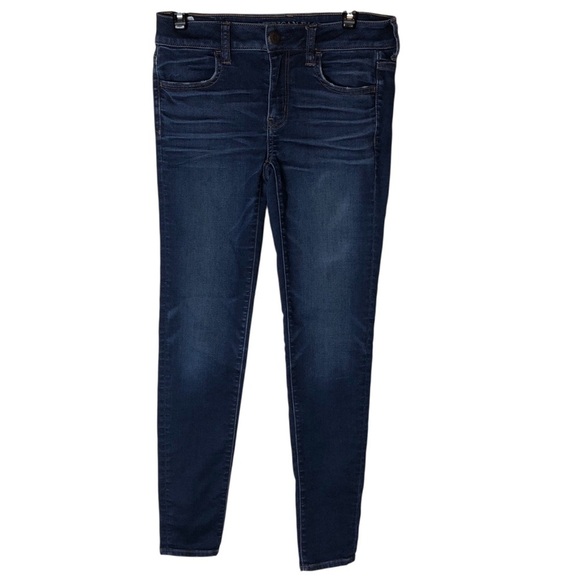 American Eagle AEO Sz 4 Long Jegging Jeans Mid-Rise Dark Wash Super Stretch - Picture 3 of 6